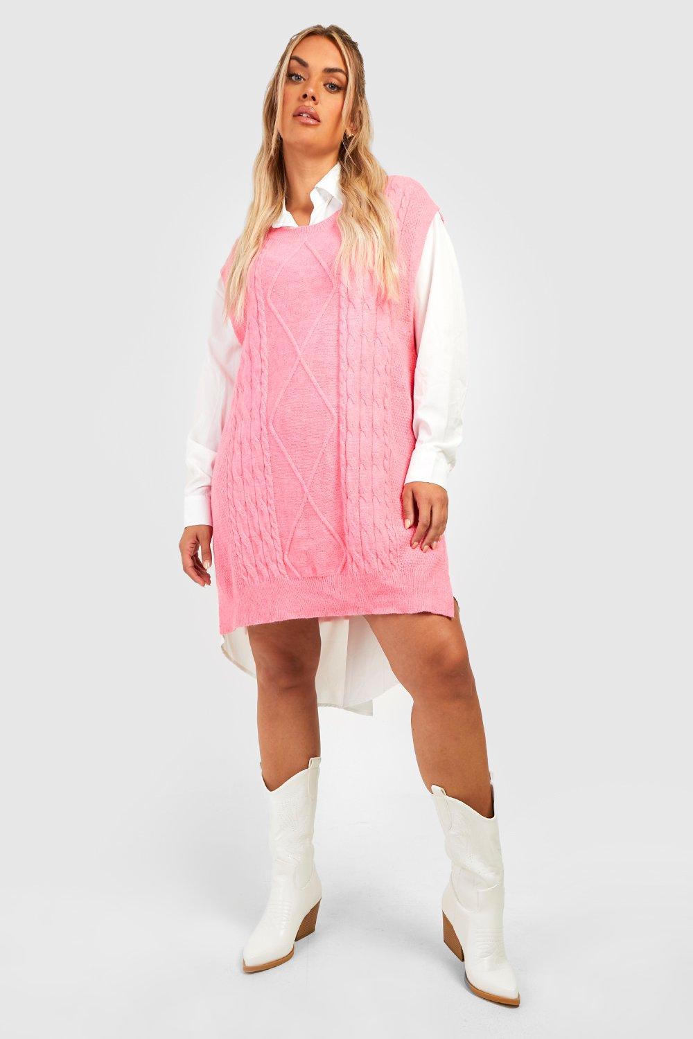 Women's Plus Knitted Vest 2 In 1 Shirt Dress | Boohoo UK